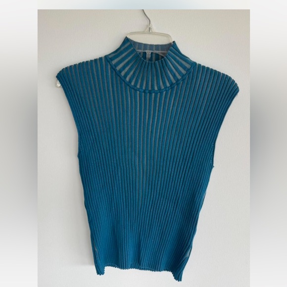 August Silk Blue Sleeveless Ribbed Top - Picture 1 of 9